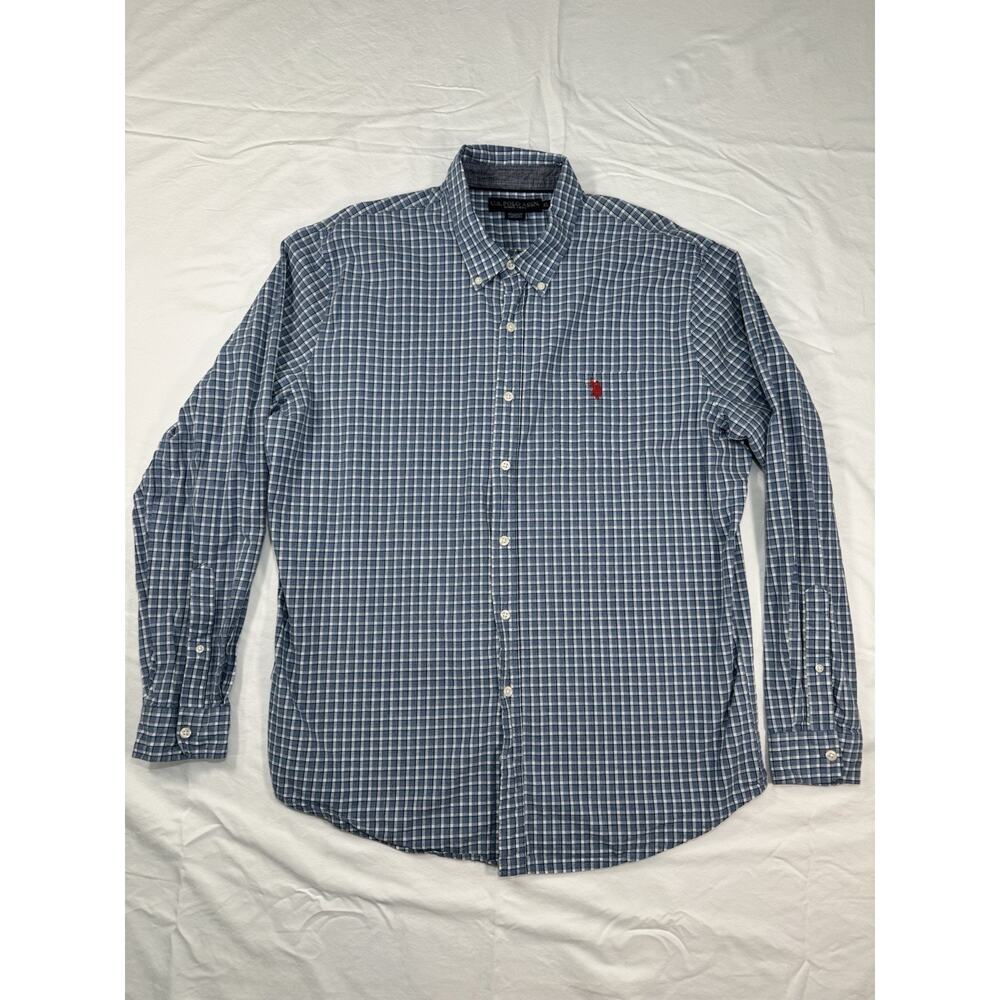 US Polo Assn Blue Checkered Button Up Shirt‎ XL Long Sleeves Button Collar